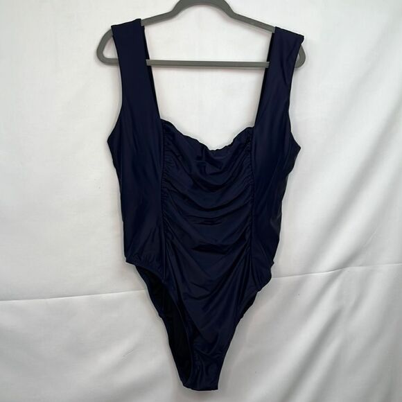 J.Crew Navy Blue Ruched One Piece Swimsuit NWT - Picture 1 of 15